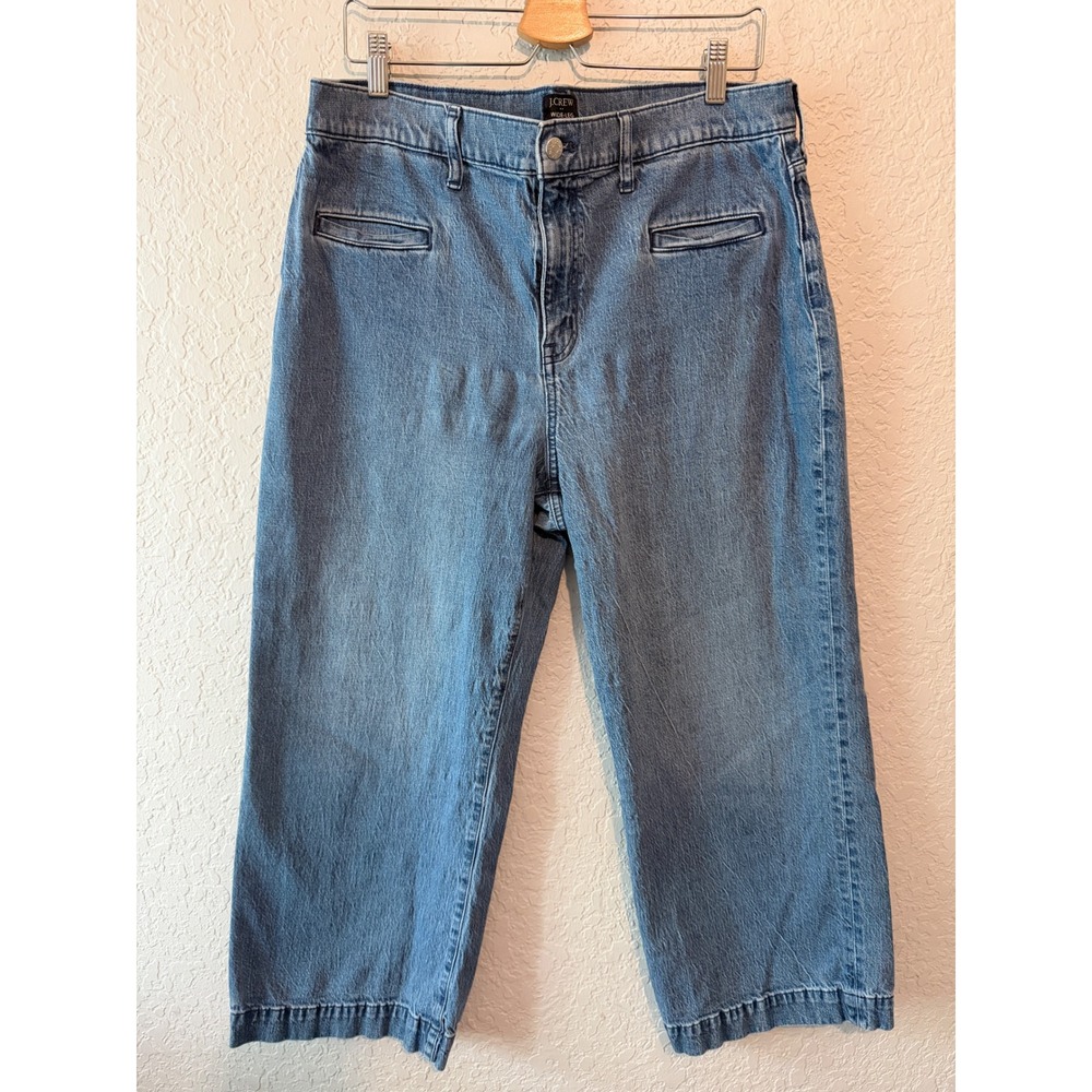 J.Crew Wide-Leg Crop Jeans Size 32 Boho Coastal Blue Denim